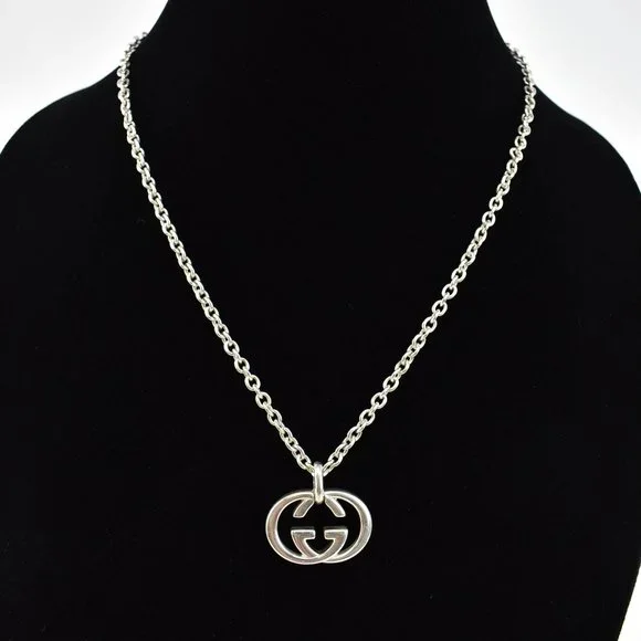 GUCCI Sterling Silver "GG" Medallion Necklace #1393B